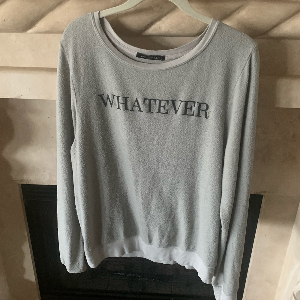 Wildfox EUC Long Sleeve Light Gray Comfy Statement “Whatever” Top
